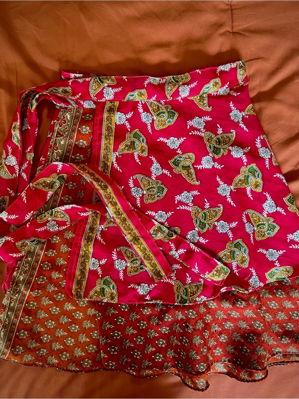 Reversible Silk Wrap Skirt, Tie Waist, Skater, contrasting double layer, Paisley - Picture 7 of 8